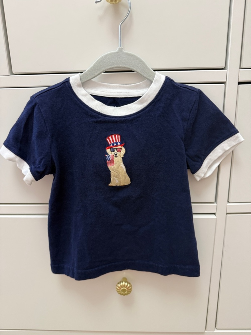 Janie and Jack Navy Blue Ringer Tee with Patriotic Dog Embroidery